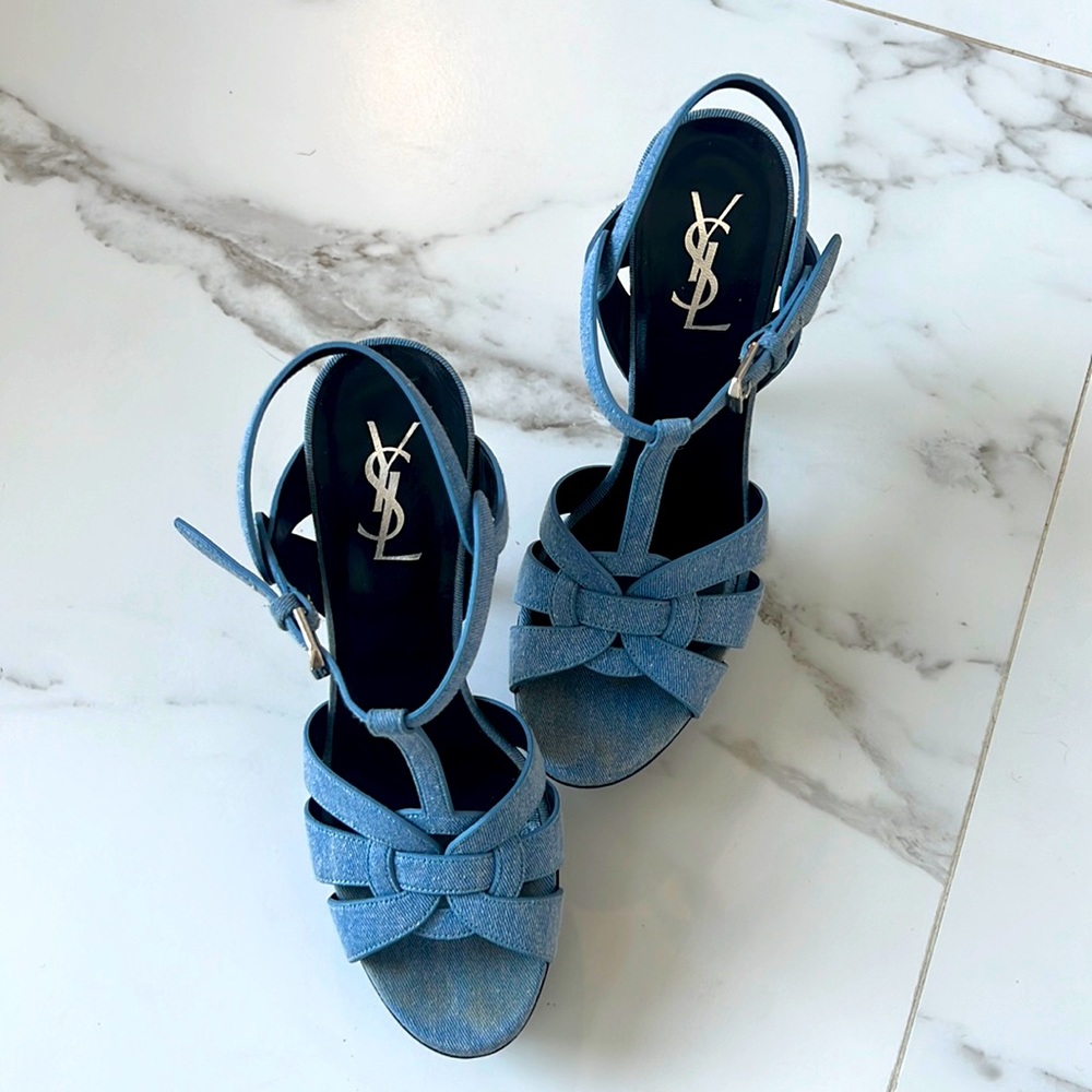 Saint Laurent Tribute Sandal Blue Jean 38.5 👖 👠